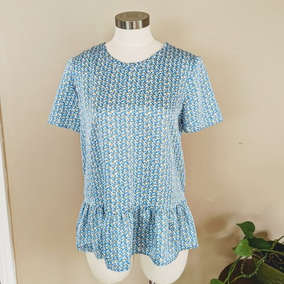 Zara Basic Short Sleeve Polka Dot Peplum Blouse - Size Medium - Picture 1 of 8